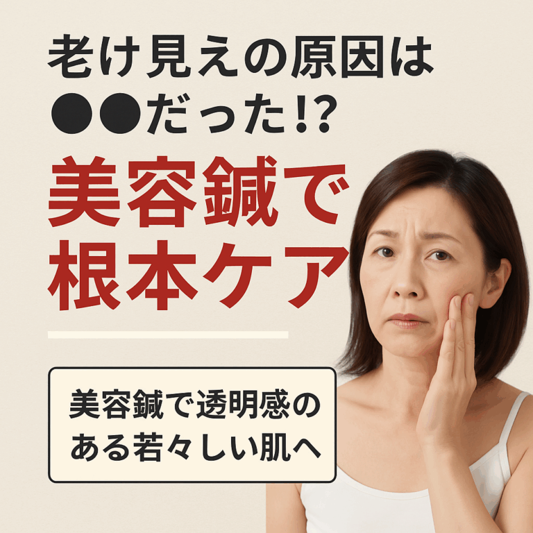 浜松の美容鍼灸院が提供する“老け見え”改善のアイキャッチ画像。美容鍼で血流や肌質を整えるイメージ